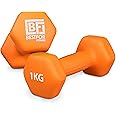 Bestfor Pair of 1kg Hex Anti Roll Non Slip Neoprene Dumbbell Weights For Exercise, Fitness, Workouts, Lifting with Exercise Chart