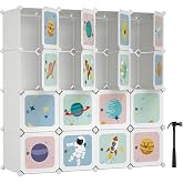 SONGMICS 16 Cube Modular Children's Shelf, with Doors | Modular Organizer for Children, Plastic Shelves, 121.5 x 41 x 121.5 c