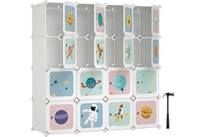 SONGMICS Armadio Modulare per Bambini, Guardaroba in Plastica, Organizzatore a 16 Scomparti, 4 Barre di Sospensione, 123 x 41 x 123 cm, Bianco LPC905W01