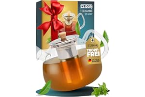 CLIDOR Teekanne mit Siebeinsatz - 1,5 Liter, verstärkte Glasstärke für bessere Isolierung, mit Stövchen nutzbar, Teekanne Glas, Thermo Teezubereiter, robuster Teapot, Teebereiter (1500ml)