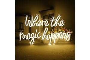 INEONLIFE Where The Magic Happens Letrero de neón LED palabras blancas iluminan letrero de pared USB letras de suministro de energía neón letrero de dormitorio boda cumpleaños decoración de luces de noche