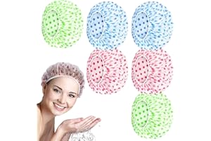 DEVENIRRICHE 6 Stücke Duschhauben Damen, Elastische Duschhaube Wasserdichte Shower Cap Kunststoff Duschkappe für Mädchen Frauen Dusche Make-Up Spa Salon Reisen Hotel (Blau Grün Rosa)