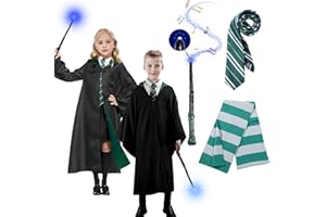 Antsparty Magier Robe für Kinder Erwachsene, Zauberer Kostüm Set mit Umhang Zauberstab Schal Krawatte Brille, Schuluniform Zauberer Kostüm für Halloween Karneval Cosplay Verkleidung Party