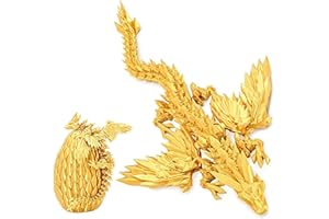 XLTXWD 3D Printed Dragon with Wings, Dragon Toy with Egg, Gold Figurine with Wings & Egg, Fantasy Collectible Art
