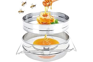 NKFOOPDU Stainless Steel Honey Strainer, Double Sieve Mesh Filter, Bee Keeping Extract Tools with Adjustable Handles, Beekeeping Equipment, Harvest, and Extract Honey, Ideal for Beekeepers