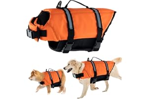 Schwimmweste Hund, FainFun Schwimmweste Hund Orange, für Klein und Groß Hunde Ripstop und Reflektierende, Verstellbare Größe mit Starkem Auftrieb und Schwimmen Rettungsgriff (Orange, XS)