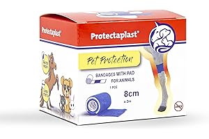 Protectaplast Benda autoadesiva Blu per Animali Domestici (8cm x 2m) - Bendaggio coesivo Senza Lattice e Colla per Cani, Gatti, Cavalli - Benda per ferite e articolazioni di Cani e Gatti
