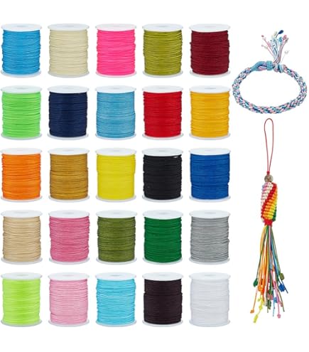 Luabue Nylonfaden Set - 20 Bunte Nylonschnüre 0.8mm X 10m Für Schmuck & DIY