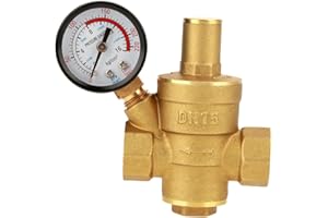 DN15 Régulateur de Pression d'Eau en Laiton avec Manomètre Jauge de Pression d'Eau - Protégez les Tuyaux et les Tuyaux de VR de l'Eau de Ville sous Haute Pression (DN15)