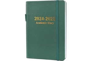 MEZERE Academic Diary 2024-2025 Page a Day A5 Diary 2024-2025 Day Per Page from August 2024 to July 2025 Mid Year Diary 2024-2025,Faux Leather Cover, Inner Pocket (Green)