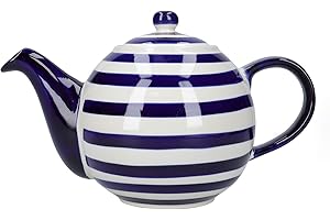 London Pottery JY18LT02 Out of the Blue Globe Théière avec passoire en grès Motif rayures Bleu marine 4 tasses 900 ml