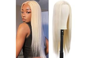 QIHANG Perruques Blonde pour Femmes 4 * 4 avant de lacet Longues Cheveux raides perruques synthétique résistante à la chaleur pour une utilisation quotidienne 24 pouces