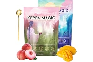 ERISAMO Yerba Magic Peach Mango, Yerba Mate Instant Tea Powder, Magic Strawberry Matcha, 4-in-1 Functional Blend, Focus and Gut Health, Natural Energy Support (Mixed-2Pcs)