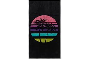 HOMELOVER Toalla de Playa Jacquard Terciopelo, Suave y Absorbente, algodón 100% Secado Rápido, Medida 75x150, Certificaciones Oeko-Tex 100. Modelo Palme Neon siyah