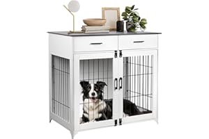Fulgutonit Cage pour Chien Meuble avec 2 Tiroirs - Cage Chien Interieur en Bois Robuste - Cage pour Chien Moderne, pour Les Petits, Moyens Chiens à la Maison
