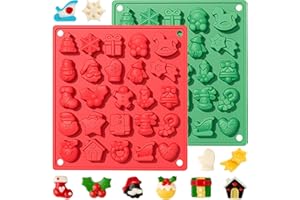 YXHZVON 2 Stampi Natalizi in Silicone per Cioccolatini, 25 Cavità Antiaderenti, Rosso e Verde, per Cioccolatini, Caramelle, Gelatine, Biscotti, Budini, Fondente, Fai da Te