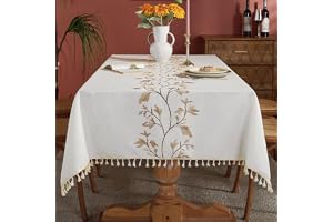 Laolitou Cotton Linen Waterproof Tablecloth for Dining Table Farmhouse Kitchen Rectangle Table Cloth Coffee Wrinkle Free Table Cover, Beige, Coffee Flower, 55x55 Inch