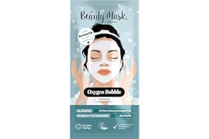 ‎THE BEAUTY MASK COMPANY The Beauty Mask Company Oxygen Bubble Mask, 1 Sachet, Reinigungs-Tuchmaske mit Aktivkohle, Hautpflegeprodukt für jeden Hauttyp, vegane Tiefenreinigung