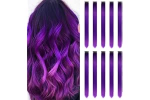 LUCKSWET Colored Hair Extensions Clip In for Girls 22 Inch Colorful Straight Hair Extensions for Party Highlights Hair Accessories Hair Pieces for Women（10 PCS Purple)