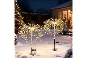 Luces solares de jardín, Ovker luces solares de fuegos artificiales, 120 LEDs, 2 modos de iluminación, 40 cables de cobre, luces de cadena impermeables para jardín, terraza, césped, camino, fiesta