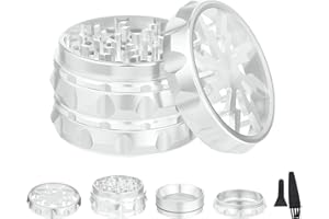 TIRIRS 6,3 cm 4 Stück Kräutermühle mit klarem Deckel – Aluminium Gewürzmühle mit Pollenschaber und Reinigungsbürste – Silber