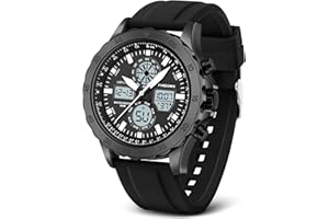 PINIDOUS Relojes para Hombre Relojes Deporte Militar Relojes Impermeable Relojes Analógicos Digitales Relojes de Acero Inoxidable con Alarma Cronómetro LED Hora Timbre Reloj Multifunción