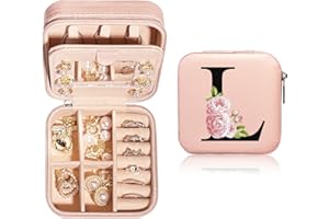 JEKUGOT Personalized Jewelry Box Small - Travel Jewelry Case with Mirror, Travel Jewelry Organizer Storage Trinket Box, Birthday Gift for Women, Mothers, and Friends（A）