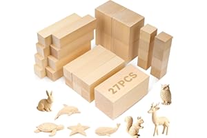 REAQUE Blocs de sculpture en tilleul - 27 blocs, blocs en bois massif pour sculptures, motifs et œuvres d'art fonctionnelles pour enfants, débutants et professionnels