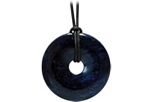 Kaltner Präsente Idée Cadeau - Collier en Cuir pour Hommes et Femmes avec Pendentif en pierres précieuses en forme de donut en forme de donut en Dumortierite (Ø 40 mm)