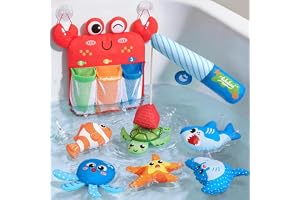 Bath Toys for Kids Ages 1-3 - Soft Magnetic Fishing Toys with Color Sorting Mesh, Mold Free Bathtub Shower Water Toy Toddler Educational Learning Bath Toys for 1 Year Old Boy Girl Gifts