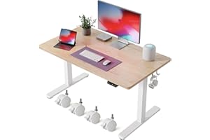 FEZIBO Biurko elektryczne z regulacją wysokości, 100 x 60 cm Biurko stojące z pamięcią kształtu i technologią antykolizyjną, rama w kolorze białym, powierzchnia fornir dąb nakrapiany