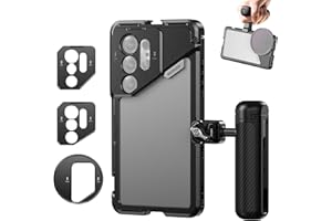 NEEWER S25 Ultra Phone Cage Käfig, PA082 Professionelles Video Rig für Smartphones mit PA045E Bluetooth Seitengriff, 67mm Filteradapter, 17mm Objektiv Rückplatte & T Mount Kompatibel mit Moment