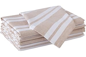 Encasa XO Serviettes en Coton Lot de 6 | Rayures Franca Beige | Taille 43x43 cm | Serviettes de Table | Lavables en Machine et Réutilisables