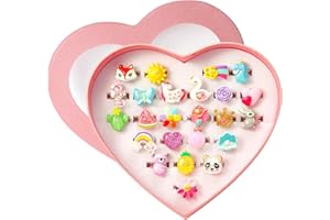 PinkSheep Petites Filles Anneaux Bijoux dans la Boîte, Ajustable, Pas de duplication, Fille Pretend Play et Dress Up Rings (24 Bling Ring)