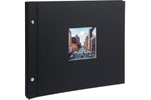 goldbuch 28977 Schraubalbum mit Fensterausschnitt, Bella Vista, 39 x 31 cm, Fotoalbum mit 40 schwarze Seiten mit Pergamin-Trennblättern, Album erweiterbar, Fotobuch aus Leinen, Schwarz