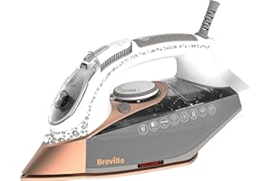 Breville plancha de vapor DiamondXpress | 2800 W | Suela de cerámica multidireccional de diamante | Depósito de agua de 400 ml | Blanco y oro rosa [VIN420X]