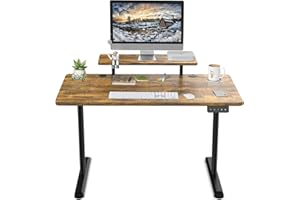 TRIUMPHKEY 120x60cm Height Adjustable Standing Desk with Monitor Shelves Height Adjustable Electric Standing Desk Storage Shelf Height Adjustable Desk Home Office Splice Board Rustic Brown