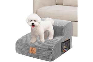 Pawchop Dog Steps for Bed, 2-Step Dog Steps for Sofa, Waterproof Pet Ramp with Non-Slip Removable Cover, High Density Foam Dogs Stairs for Small Older Injured Dogs & Cats - Grey, 40x40x30cm
