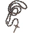 JUXINGDAZYF Rosary Beads Necklace Handmade Wooden rosarios catolicos Metal Cross For Catholic Or Christian Gift（Woven coffee color）