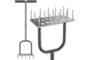 BeneLabel Lawn Aerator Spike, Manual Grass Aerating Tool Long Handle Garden Plugger Heavy Duty Aeration Spike with 15 Spikes & Non-Slip Grip for Loosening Compacted Soil/Silver