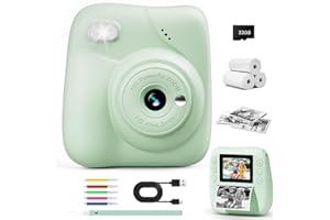 CAMCLID Macchina Fotografica Bambini Istantanea, 1080P HD Macchina Fotografica Istantanea 48MP con Scheda da 32 GB e 3 Rotoli di Carta da Stampa, Regalo per Ragazze Ragazzi da 3-12