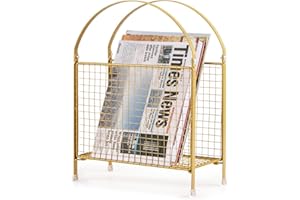 PUERSI Freistehende Zeitschriftenhalter – Modernes Handtaschen-Design, Metall-Magazinorganizer Für Bücher, Vinyl-Schallplatten, Zeitungen (Gold)