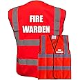 Fire Warden with White Print Red Hi Vis Viz Reflective Safety Vest,Tabard, Waistcoat - Reflective High Visibility, Supplied by Simply Hi Vis Clothing UK