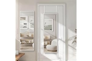 LunaMirror 119X34 CM Over The Door Mirror Full Length Hanging Door Mirror Wall Mounted Mirror for Bedroom Bathroom Dorm Long Full Body Mirror with Hanger White