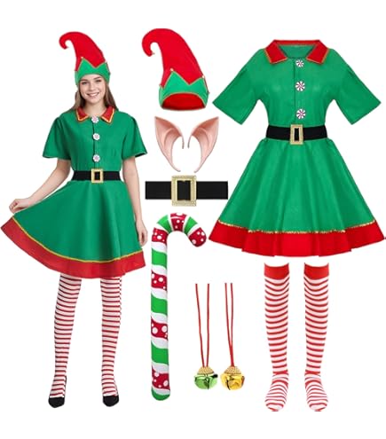 Costume D'elfe De Noël Pour Femmes - Ensemble Complet Festive Pour Adultes Et Enfants | Idée Cadeau Drôle Pour Fêtes