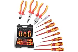 CCLIFE 11 Pezzi cacciavite elettricista VDE 1000V Set di Cacciaviti e Pinze Isolati Elettricista Professionali Giravite Cacciavite Isolato con Tester di Cercafase punte a taglio & PH & PZ