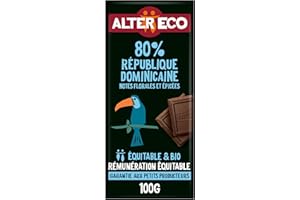 ALTER ECO - Tablette Chocolat Noir 80 pour cent- Bio et Équitable - Origine République Dominicaine - Notes Torréfiées et Fruits Secs Grillés - 100g (Lot de 1)