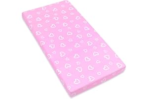 Amilian Drap-housse pour lit de bébé - 60 x 120 cm, 70 x 140 cm - 100 % coton - Pour lit de bébé - Dimensions : 140 x 70 cm - Motif : cœurs roses