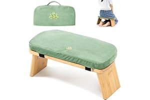Estleys Meditation Bench, Bamboo Meditation Stool, Folding Kneeling Meditation Bench, Seiza Prayer Bench, Prayer Bench with Meditation Cushion, Kneeling Stool (Green & Bag)