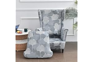 Highdi Funda de Sillón de Orejas Elástica, Funda de Sofá Relax 2 Piezas con Funda de Cojín, Patrón Clásico Fundas Protector de Butaca para Dormitorio, Recepción, Club (Ginkgo biloba)